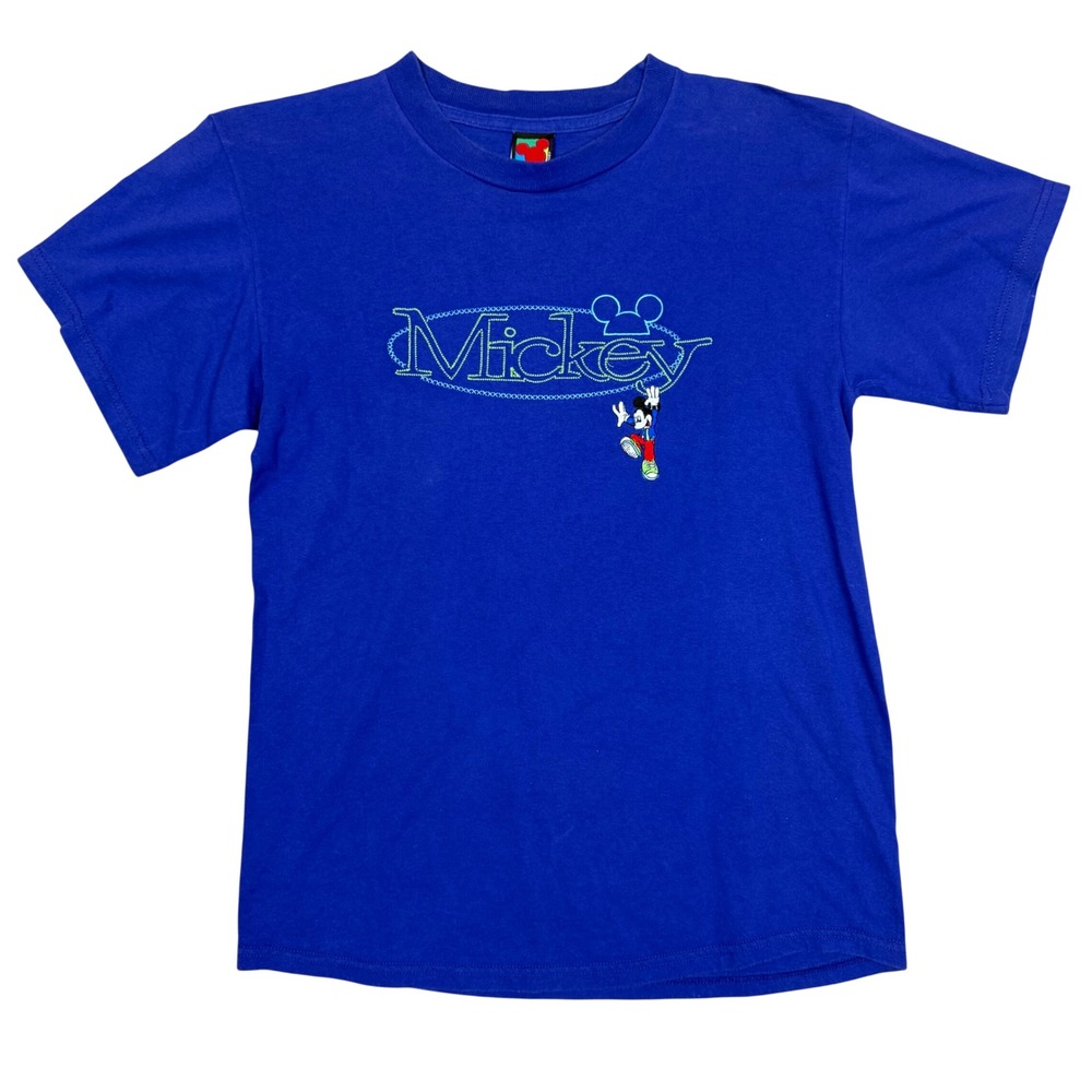 90s Disney Mickey Unlimited TShirt Medium 19.5x28 Embroidered Graphic Blue Retro